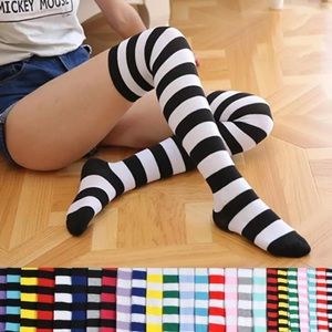 Black and white thigh-high socks one size